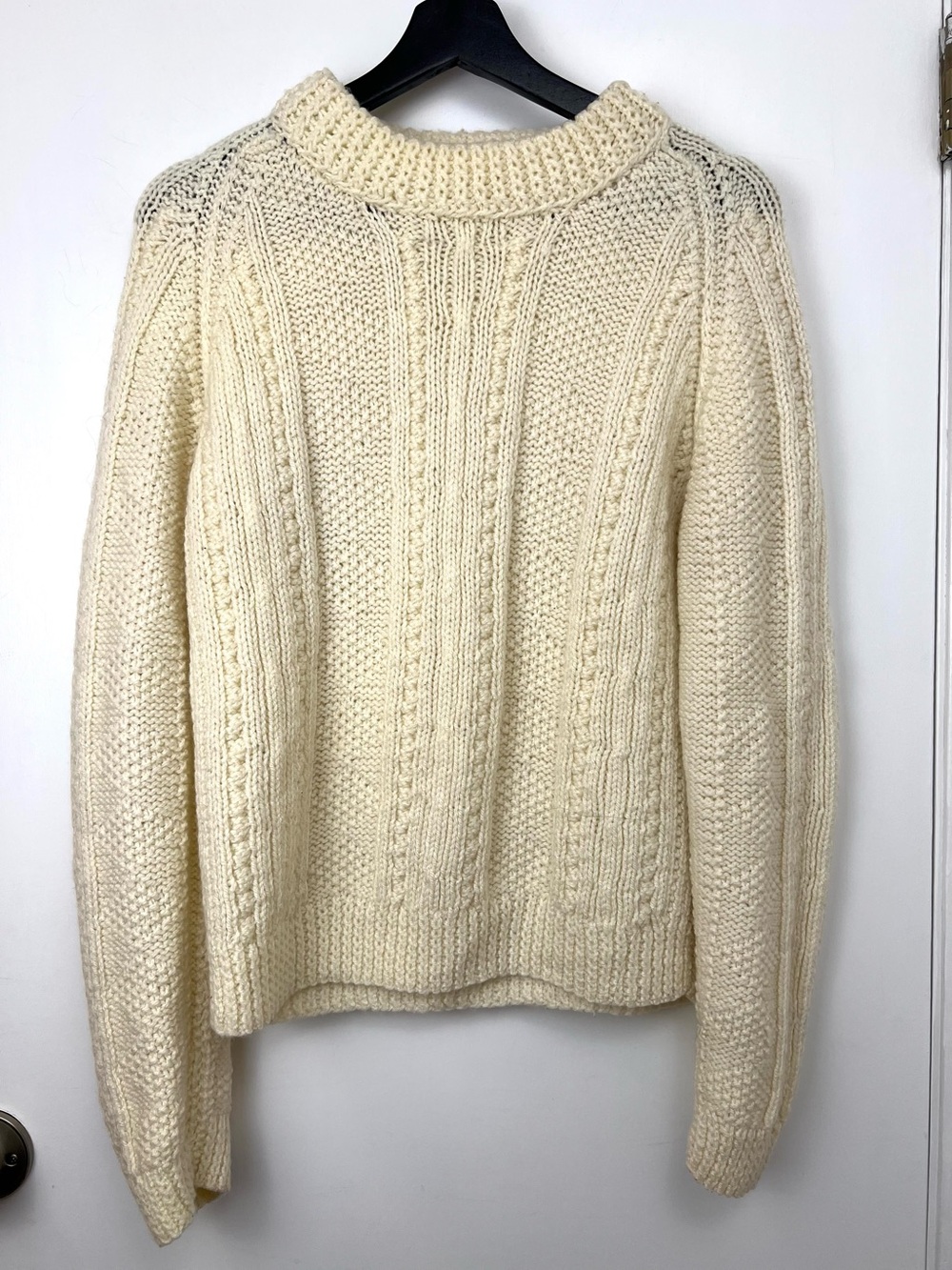 Handknit No Label Wool Heavy Knit Fisherman Sweater sz S Ivory Coastal Outdoor